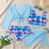 GRACE KARIN Girls Bathing Suits Size 10-12 Bluey Cocobut Long Sleeve Kimono 4 Piece Cover Up Swimwear view 3