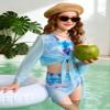 GRACE KARIN Girls Bathing Suits Size 10-12 Bluey Cocobut Long Sleeve Kimono 4 Piece Cover Up Swimwear view 4