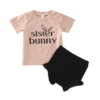 RTGDRK Matching Easter Outfits for Brothe and Sister Baby Boy Girls Short Sleeve Bunny T-Short (Girl, 3-6 Months)