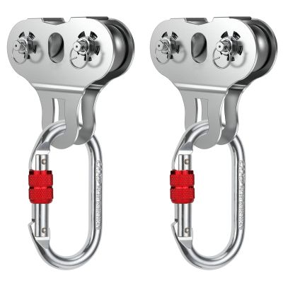 Fologtoo Zipline Pulley, 2PCS Heavy Duty 304 Stainless Steel Zipline Trolley for 1/4" to 3/8" Cable, Tandem Speed Double Pulley for Backyard Zip Line, Rigging and Commercial Purposes(Without Handles)