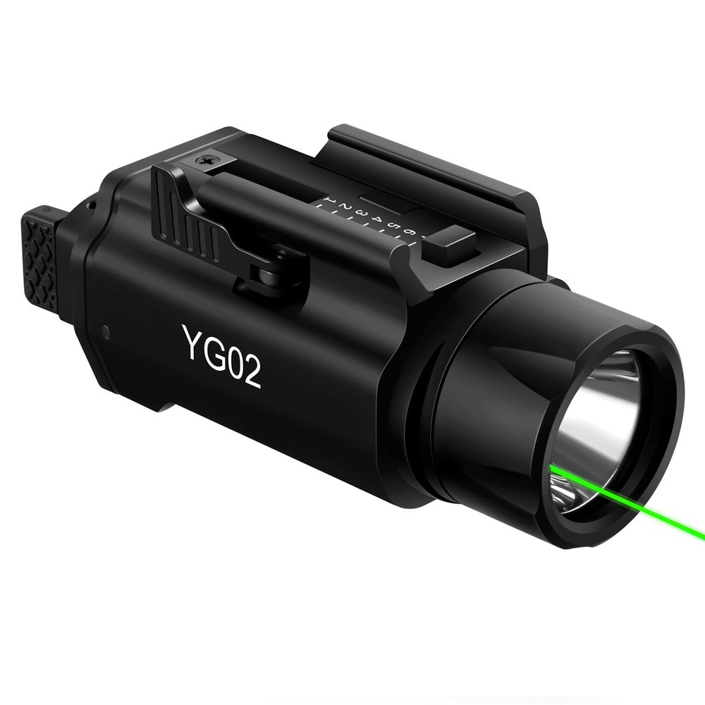 YOUNGOOD 1500 High Lumens Pistol Laser Light Combo, Tactical LED Flashlight, Adjustable Picatinny Rail Mount Airsoft Handgun Green Laser Flashlight, Magnetic Rechargeable Gun Flashlights