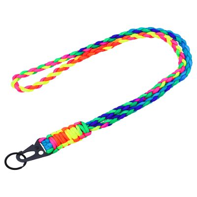 Heavy Duty Neck Lanyard Keychain for Men Women Outdoor Survival, Parachute Rope Necklace Keychains with HK Clip Key Ring (Rainbow)