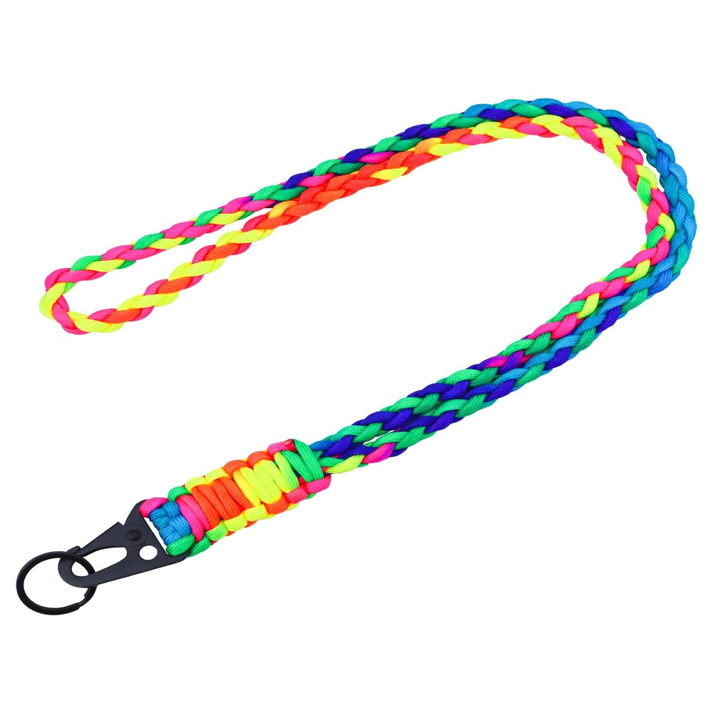 Heavy Duty Neck Lanyard Keychain for Men Women Outdoor Survival, Parachute Rope Necklace Keychains with HK Clip Key Ring (Rainbow)