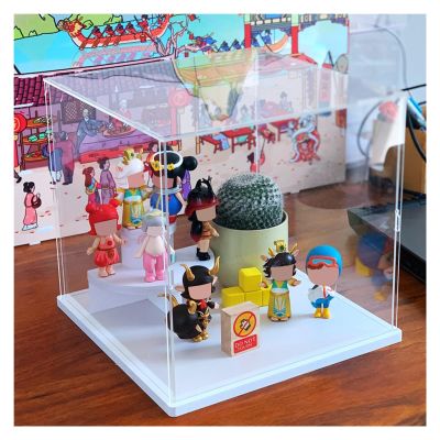 Large Acrylic Display Case 10 20 30 40 50 60 70 Cm Long, Stackable Clear Plastic Boxes for Collectibles Action Figure Car Models Helmet, Alternative Glass Case ( Color : White base , Size : 50x50x25cm