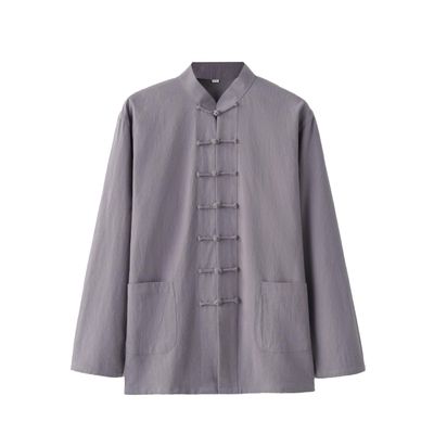 Chinese Style Tai Chi Cotton And Linen Tang Suit for Men Shirt (grey, M)