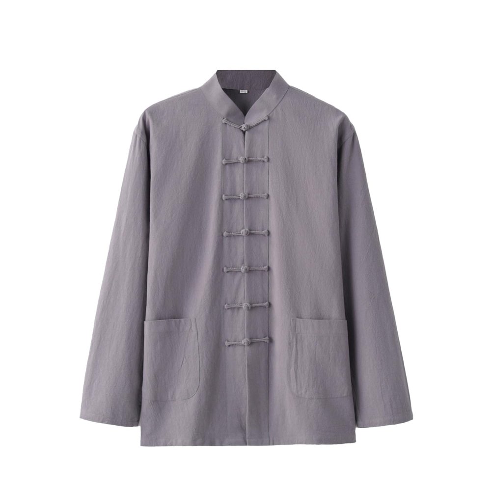 Chinese Style Tai Chi Cotton And Linen Tang Suit for Men Shirt (grey, M)