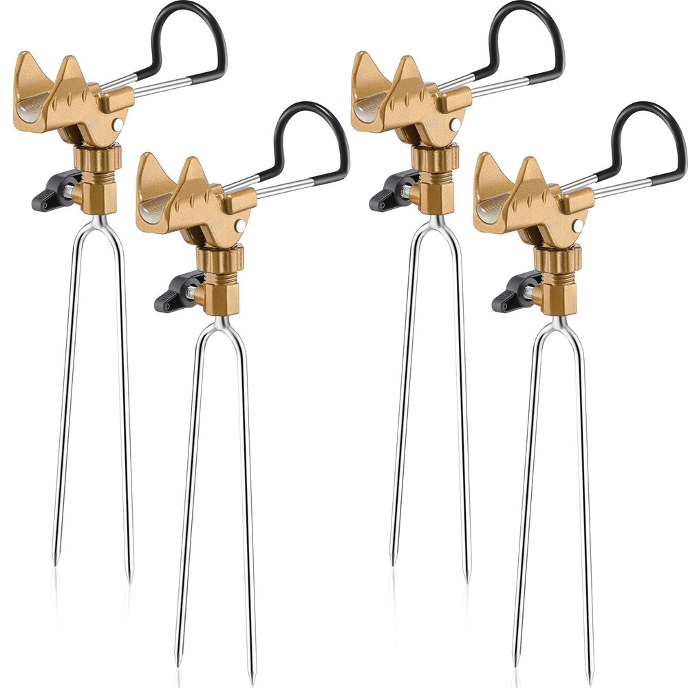 Libima 4-Piece Fishing Rod Holders, Gold, Stainless Steel & Nylon, 360 Adjustable, Bank Fishing, Beach Fishing, Gift