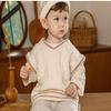 Auro Mesa Boys and Toddlers' Sweater Vest Cotton Knitted Streetwear Preppy Style V Neck Crop Knitwear Tank Top for Kids Beige view 2