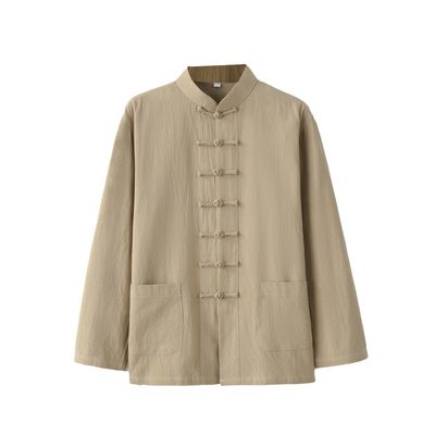 Chinese Style Tai Chi Cotton And Linen Tang Suit for Men Shirt (khaki, M)