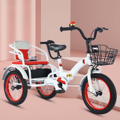 Folding Cruiser Trike for Aged 3-10 Years,Toddler Tandem Tricycle with Rear Passenger seat,3 Wheeler Pedal Rickshaw trikes with Pneumatic tire Spoke Wheel,max Load 100kg Toddler trikes