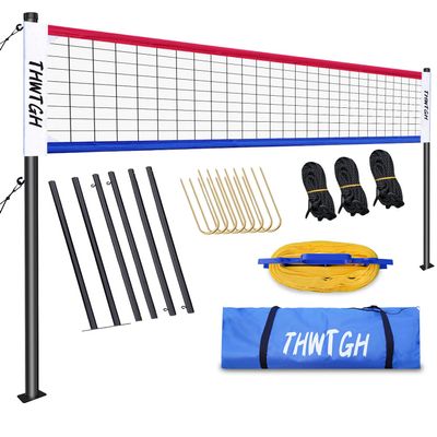THWTGH 2025 Upgraded Portable Outdoor Volleyball Net Set with Adjustable Height Aluminum Poles, Volleyball Net for Backyard, Anti-Sag Design, Portable Volleyball Net for Backyard,Grass and Beach