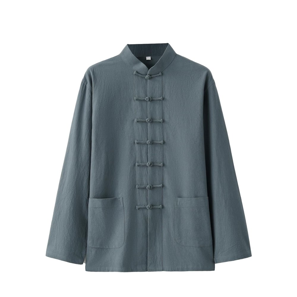 Chinese Style Tai Chi Cotton And Linen Tang Suit for Men Shirt (blue-green, L)