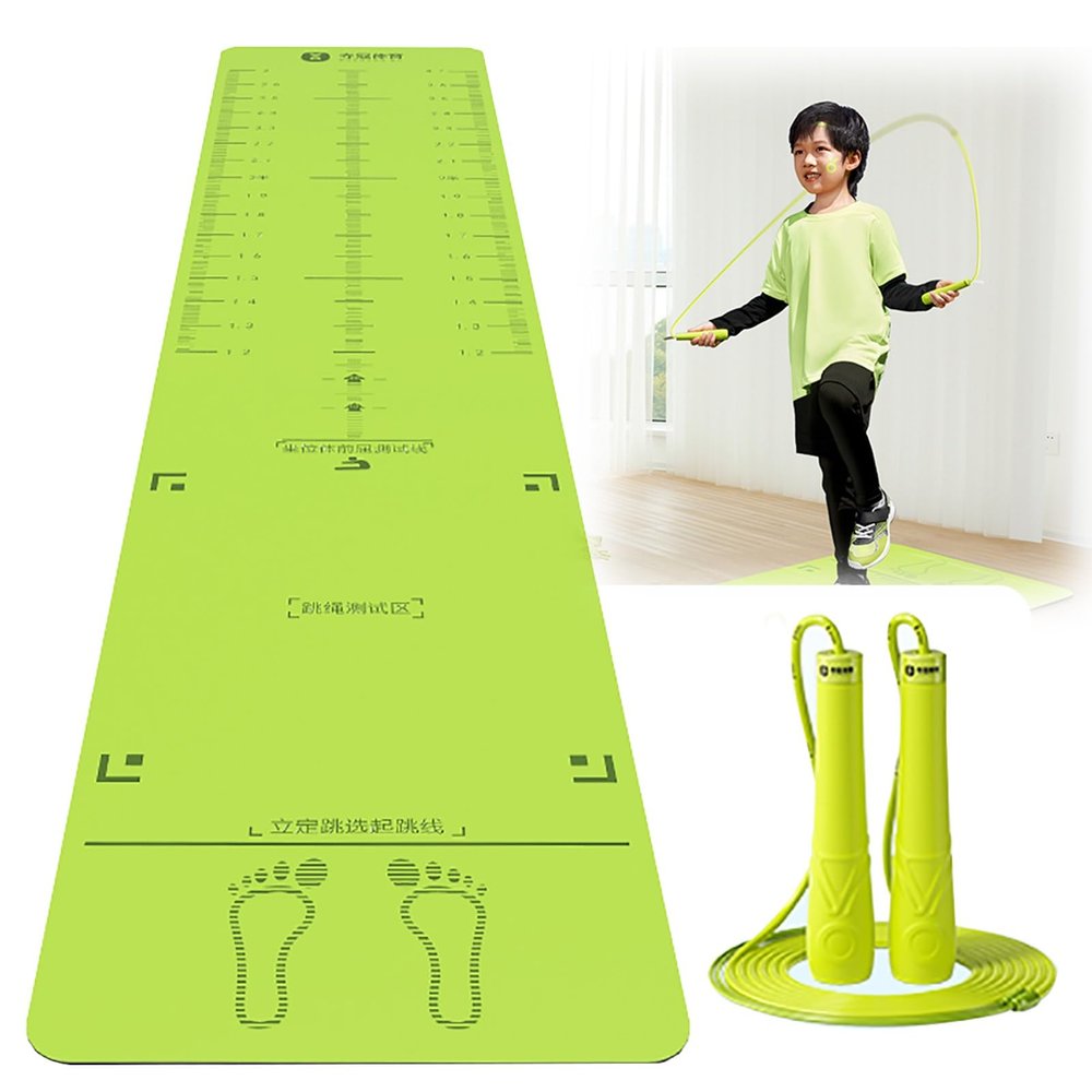 TREGOO 7mm Tpu Standing Long Jump Sports Mat with Jump Rope and Binding Belt, Yoga Stretching Pad for Flooring Marble Tiles, Jump Rope Mat, 78634