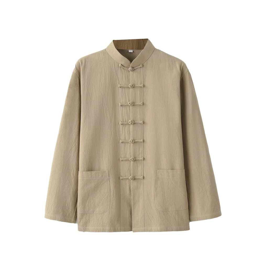 Chinese Style Tai Chi Cotton And Linen Tang Suit for Men Shirt (khaki, XXL)
