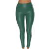 Womens Butt Lifting Yoga Pants Faux Leather PU Athletic Leggings Stretch Workout Sports Tights Ankle Length Trousers Green view 1