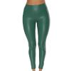 Womens Butt Lifting Yoga Pants Faux Leather PU Athletic Leggings Stretch Workout Sports Tights Ankle Length Trousers Green view 2