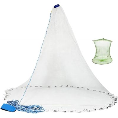 Yeahmart Handmade American Saltwater Fishing Cast Net with Heavy Duty Real Zinc Sinker Weights for Bait Trap Fish 9Ft Radius, 3/8 Inch Mesh Size