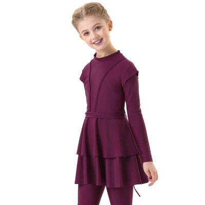 FOUTTUE Muslim Swimsuit Girls 3 Piece Full Cover Hijab Burkini Arabic Swimwear Sunsuit Beachwear Top Pants (Red, 8-9 Years)
