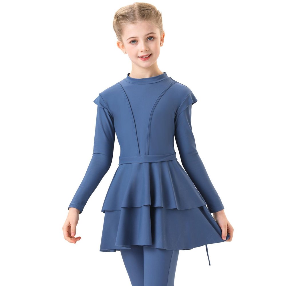 Muslim Swimsuit Girls 3 Piece Full Cover Hijab Burkini Arabic Swimwear Sunsuit Beachwear Top Pants (Blue, 2-3 Years)