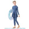 Muslim Swimsuit Girls 3 Piece Full Cover Hijab Burkini Arabic Swimwear Sunsuit Beachwear Top Pants (Blue, 2-3 Years) view 3