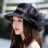 YOLAI Derby Hat for Ladies Girls Sun Protective Organza Fascinator Hats Tea Party Bridal Church Sunday Sun Hat (Black, One Size) view 3