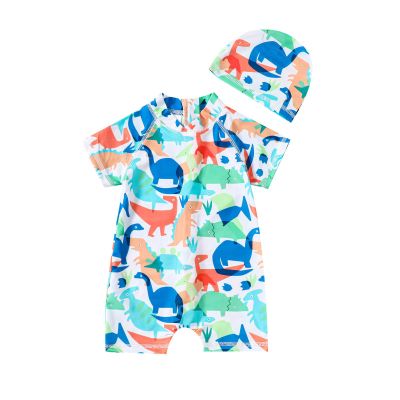 Baby/Toddler Boys Girls Swimsuit Cute Cartoon Zipper Bathing Suit Infant Beach Swimwear +Hat (Green, 4-5 Years)