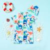 Baby/Toddler Boys Girls Swimsuit Cute Cartoon Zipper Bathing Suit Infant Beach Swimwear +Hat (Green, 4-5 Years) view 2