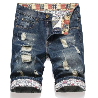 Mens Destroyed Jean Shorts Washed Vintage Ripped Denim Shorts Retro Style Y2K Streetwear Summer Short Jeans, Mens Shorts Jean Shorts for Men Cargo Shorts Men's Shorts(Blue,30)