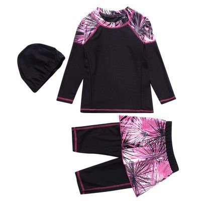 NineFit Basics Kids Girls Long Sleeve Rashguard Swimsuits Two Piece Swim Sets Muslim Swimwear with Hat (Black, 9-10 Years)