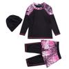 NineFit Basics Kids Girls Long Sleeve Rashguard Swimsuits Two Piece Swim Sets Muslim Swimwear with Hat (Black, 9-10 Years) view 1