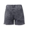 GOKKILRW Women Denim Jean Shorts High Waisted Casual Summer Frayed Raw Hem Stretch Skinny Large Size Short Jeans with Pockets Grey view 3