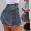 GOKKILRW Women Denim Jean Shorts High Waisted Casual Summer Frayed Raw Hem Stretch Skinny Large Size Short Jeans with Pockets Grey view 4