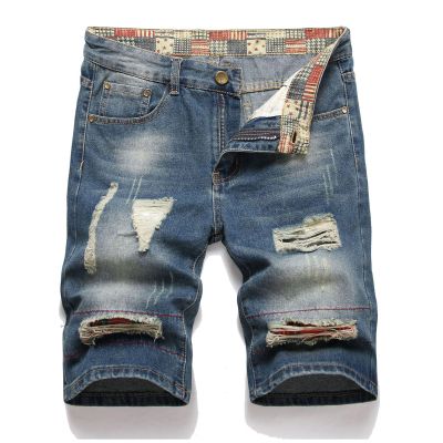 Mens Destroyed Jean Shorts Washed Vintage Ripped Denim Shorts Retro Style Y2K Streetwear Summer Short Jeans, Mens Shorts Jean Shorts for Men Cargo Shorts Men's Shorts(Sky Blue,40)
