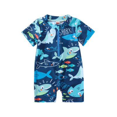 Baby/Toddler Boys Girls Swimsuit Kids Cartoon Print Bathing Suit Summer Beach Swimwear (Blue, 0-6 Months)