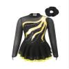 Aislor Girls Mesh Splice Figure Ice Skating Dress Long Sleeve Ballet Dance Gymnastics Leotard Tutu Dress with Hair Band Yellow 10 Years view 1