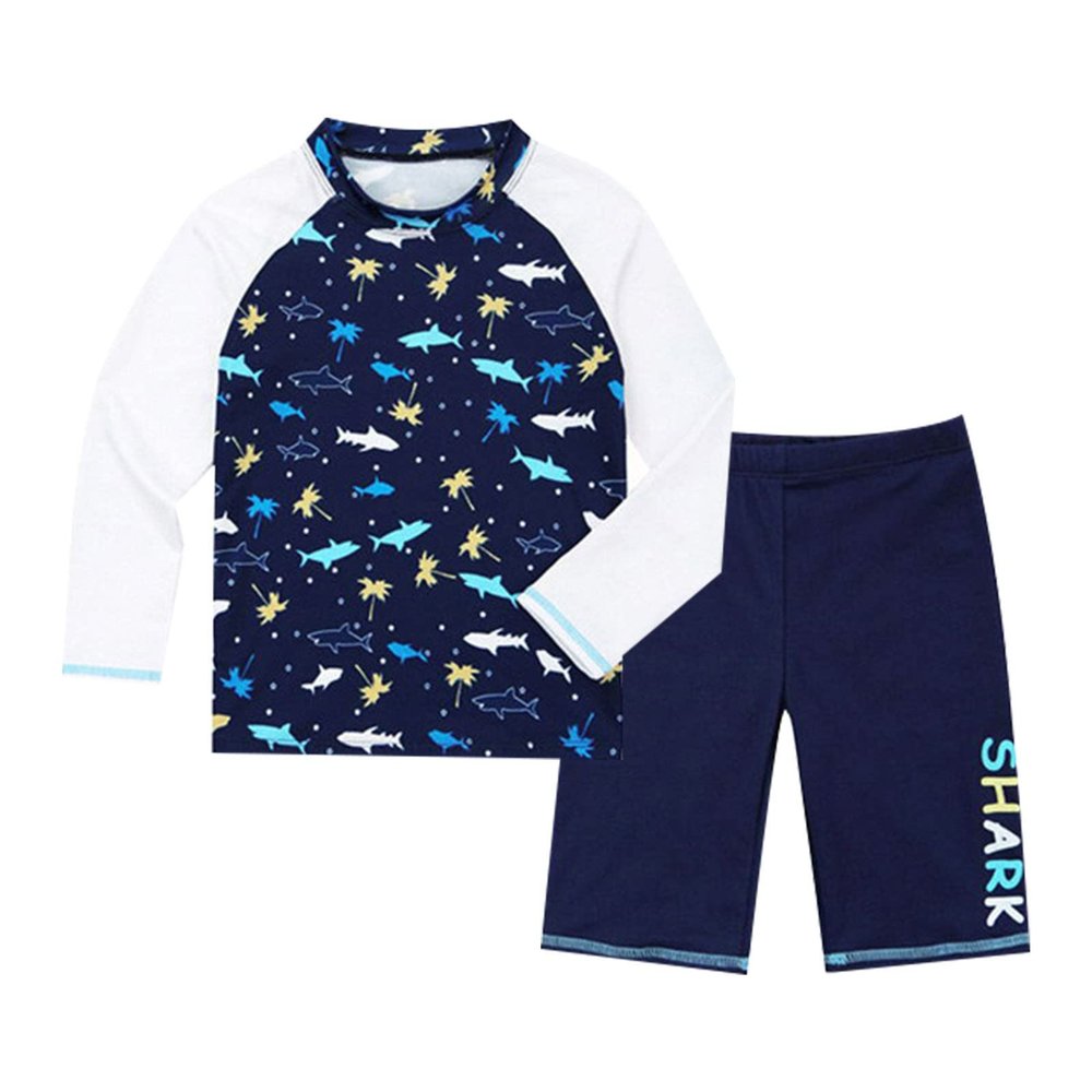 Baby Toddler Boys Two Pieces Swimsuit Set Long Sleeve Rash Guard Swimwear & Swim Trunks Set (A, 2-3 Years)