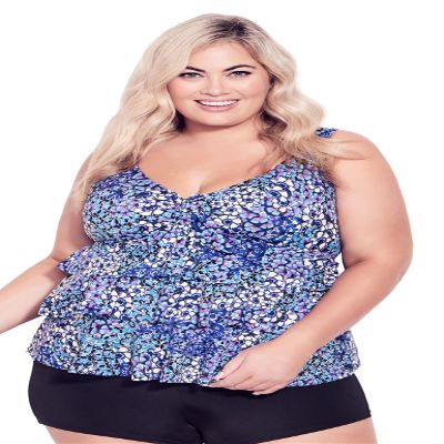 Avenue Women's Plus Size Ruffled Print Tankini Top