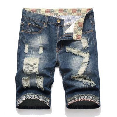 Mens Destroyed Jean Shorts Washed Vintage Ripped Denim Shorts Retro Style Y2K Streetwear Summer Short Jeans, Mens Shorts Jean Shorts for Men Cargo Shorts Men's Shorts(Dark Blue,36)