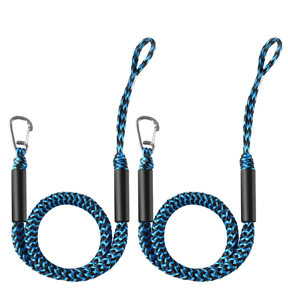 Boat Bungee Dock Lines with Clip 2 Pack Marine Rope Pontoon Boating Kayak Accessories,Blue