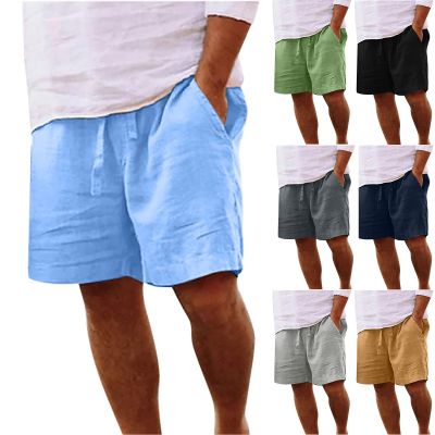 Muscularfit Mens Summer Casual Cotton Linen Shorts - Drawstring Elastic Waist Beach Shorts With Pockets, Outdoor Fashion Cargo Light Blue XL