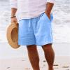 Muscularfit Mens Summer Casual Cotton Linen Shorts - Drawstring Elastic Waist Beach Shorts With Pockets, Outdoor Fashion Cargo Light Blue XL view 2