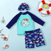 Baby Toddler Boys Two Pieces Swimsuit Set Long Sleeve Rash Guard Swimwear & Swim Trunks Set with Hat (Blue, 2-3 Years) view 2