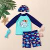 Baby Toddler Boys Two Pieces Swimsuit Set Long Sleeve Rash Guard Swimwear & Swim Trunks Set with Hat (Blue, 2-3 Years) view 4