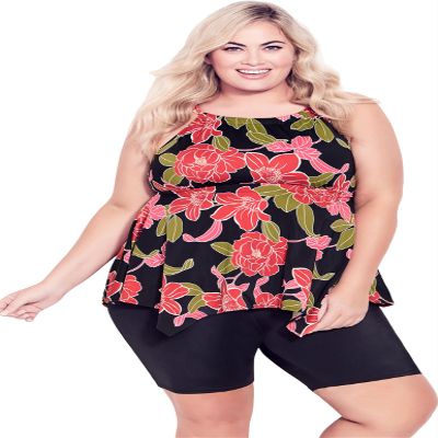 Avenue Women's Plus Size Print Hanky Tankini Top