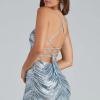ABEWIP Sparkly Sequin Tight Homecoming Dresses for Teens Mini Glitter Prom Cocktail Party Gown for Women Light Blue XS view 3