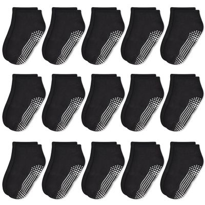 ELUTONG Non Slip Toddler Socks,Boy Socks with Grips 15 Pairs Anti Skid Kids Low Cut Socks for Baby Infant(6-12Months)