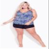 Avenue Women's Plus Size Ruffled Print Tankini Top view 3