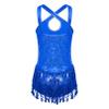 Linjinx Kids Girls Sequin Fringe Latin Dance Dress Ballet Jazz Tango Salsa Samba Rumba Dance Performance Costume Dancewear Blue B 12 Years view 2