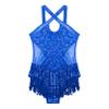 Linjinx Kids Girls Sequin Fringe Latin Dance Dress Ballet Jazz Tango Salsa Samba Rumba Dance Performance Costume Dancewear Blue B 12 Years view 3