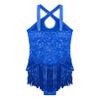 Linjinx Kids Girls Sequin Fringe Latin Dance Dress Ballet Jazz Tango Salsa Samba Rumba Dance Performance Costume Dancewear Blue B 12 Years view 4